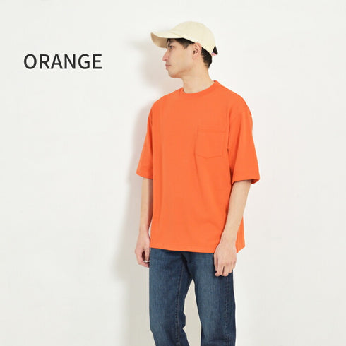 【日本製】 tシャツ メンズ 半袖 ビッグシルエット 吸水速乾 クルーネック ワンポケット 無地 オレンジ(FL24SS-009-or)